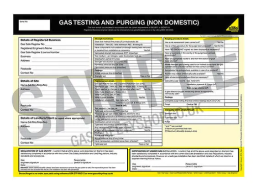 Commercial tightness testing and purge certificate.