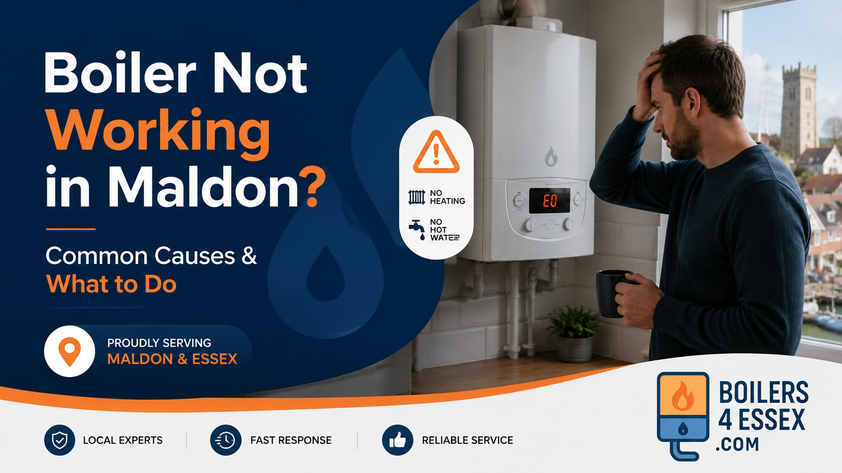 Boiler not working in Maldon with homeowner checking a faulty boiler – Boilers4Essex boiler repair guide.