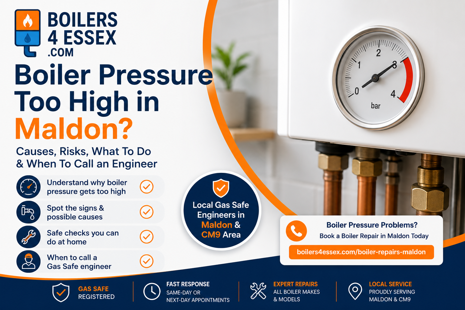 Boiler pressure too high in Maldon with pressure gauge in the high range – Boilers 4 Essex guide