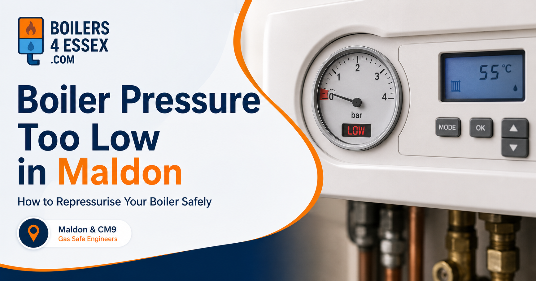 Boiler pressure too low in Maldon with low pressure gauge – Boilers 4 Essex repressurising guide.