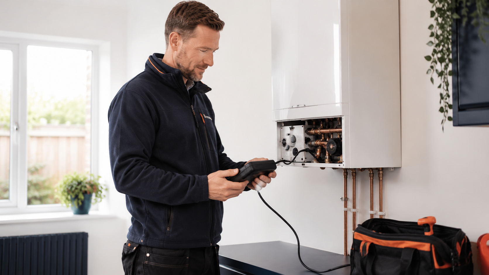 Gas Safe engineer carrying out boiler repairs in Maldon