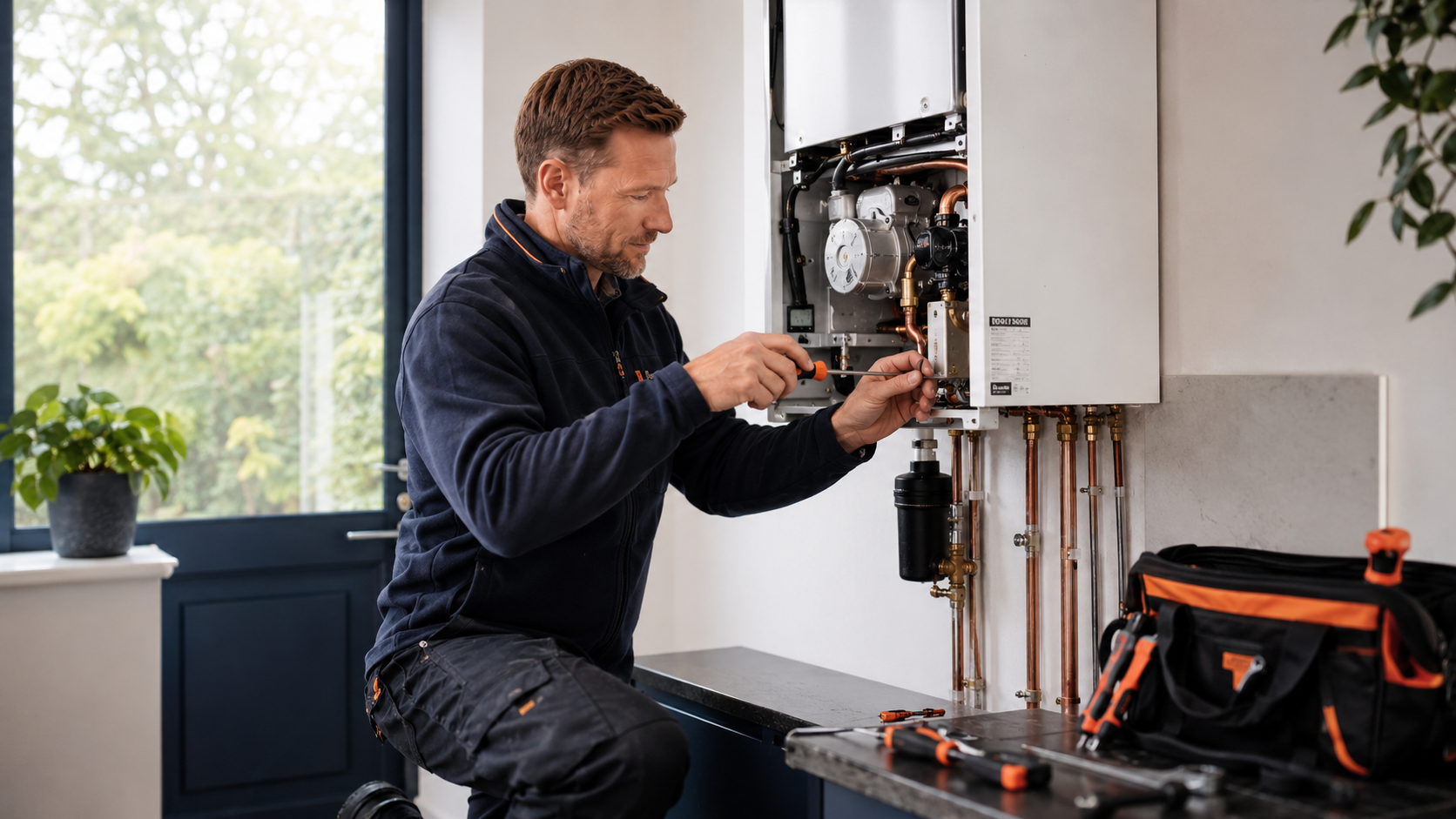Boiler repair engineer working on a boiler in Maldon