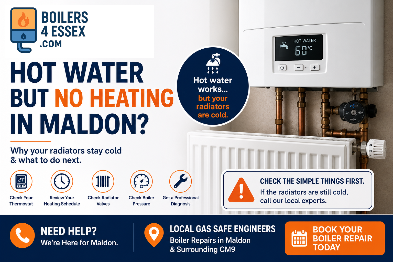 Hot water but no heating in Maldon with cold radiators – Boilers 4 Essex boiler repair guide