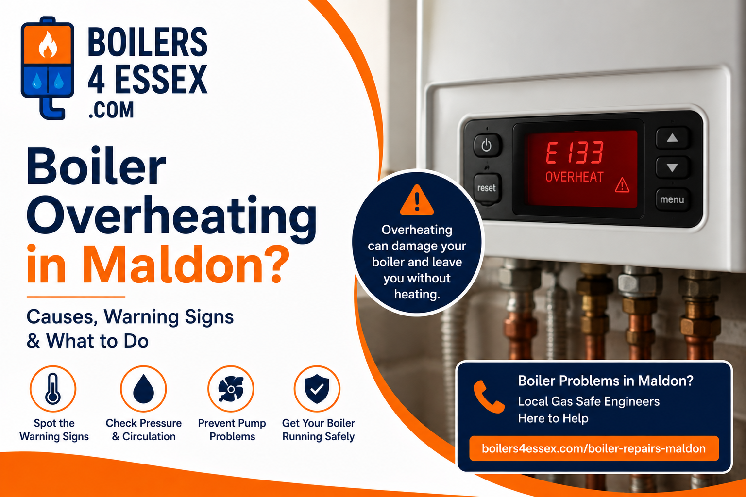 Boiler overheating in Maldon showing high temperature warning – Boilers 4 Essex repair guide