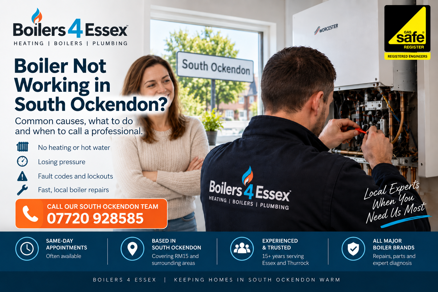 Boilers 4 Essex boiler and heating engineer repairing a Worcester boiler in South Ockendon, providing local boiler repairs, servicing and installations.