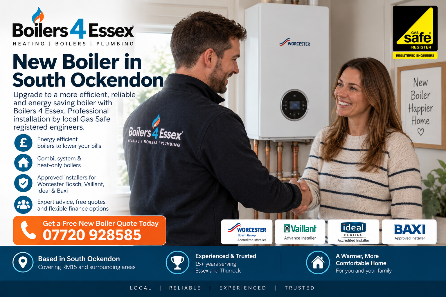 Boilers 4 Essex Gas Safe engineer completing a new boiler installation for a homeowner in South Ockendon.